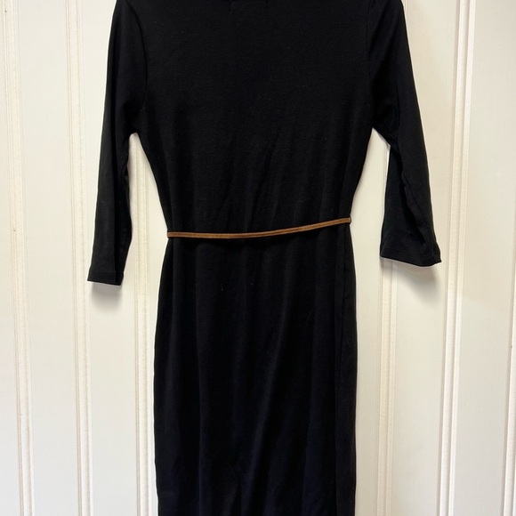 Ralph Lauren Black Dress w Suede Brown V-Neck and Belt. petite Small 100% cotton - Picture 5 of 6